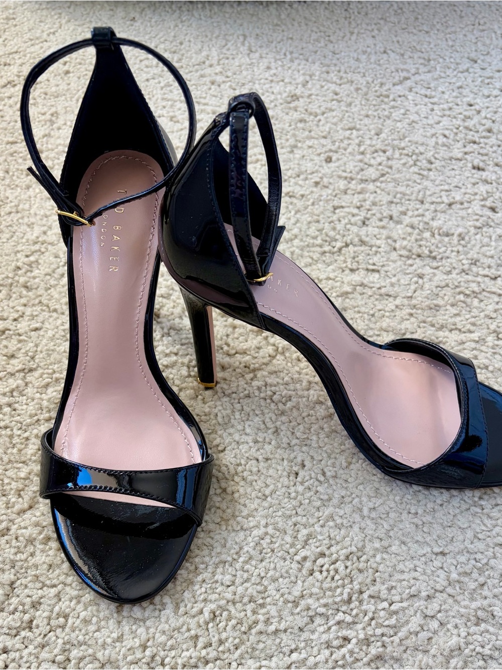 Ted Baker Black Patent Ankle-Strap Stiletto Sandals
